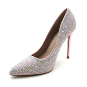 Rhinestone-Embellished Pointed-Toe Pumps with Pink Stiletto 4 inch Heels