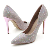 Rhinestone-Embellished Pointed-Toe Pumps with Pink Stiletto 4 inch Heels