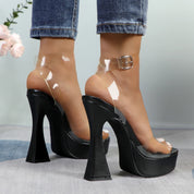 Glaze Women's Transparent Ankle Strap Platform Sandals 5 Inch Sculpture Heel