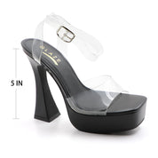 Glaze Women's Transparent Ankle Strap Platform Sandals 5 Inch Sculpture Heel