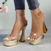 Glaze Women's Transparent Ankle Strap Platform Sandals 5 Inch Sculpture Heel