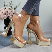 Glaze Women's Transparent Ankle Strap Platform Sandals 5 Inch Sculpture Heel