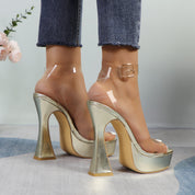 Glaze Women's Transparent Ankle Strap Platform Sandals 5 Inch Sculpture Heel