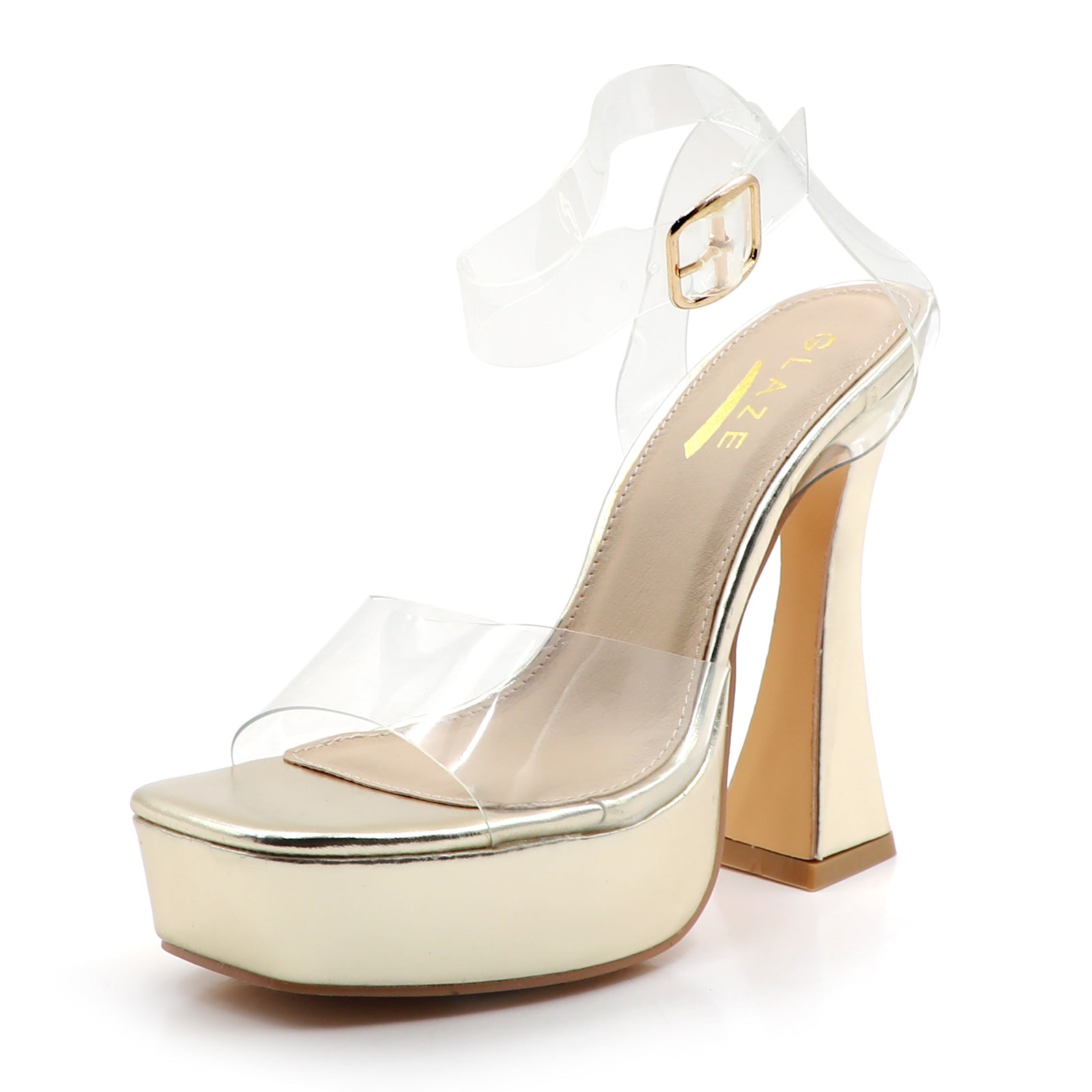 Glaze Women's Transparent Ankle Strap Platform Sandals 5 Inch Sculpture Heel