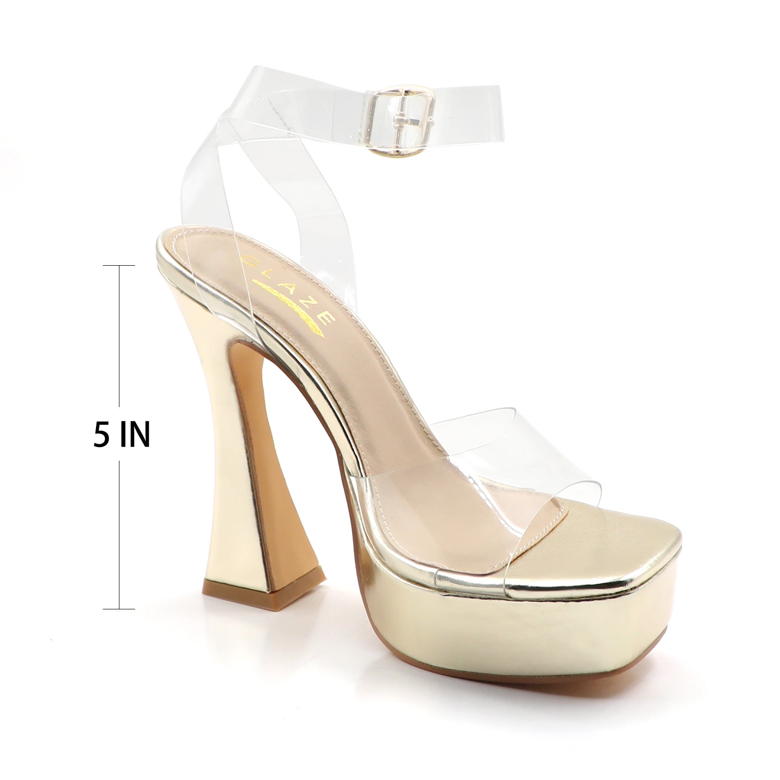 Glaze Women's Transparent Ankle Strap Platform Sandals 5 Inch Sculpture Heel