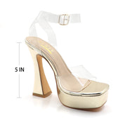 Glaze Women's Transparent Ankle Strap Platform Sandals 5 Inch Sculpture Heel