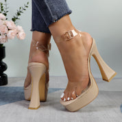 Glaze Women's Transparent Ankle Strap Platform Sandals 5 Inch Sculpture Heel