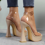 Glaze Women's Transparent Ankle Strap Platform Sandals 5 Inch Sculpture Heel