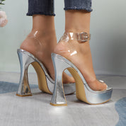 Glaze Women's Transparent Ankle Strap Platform Sandals 5 Inch Sculpture Heel