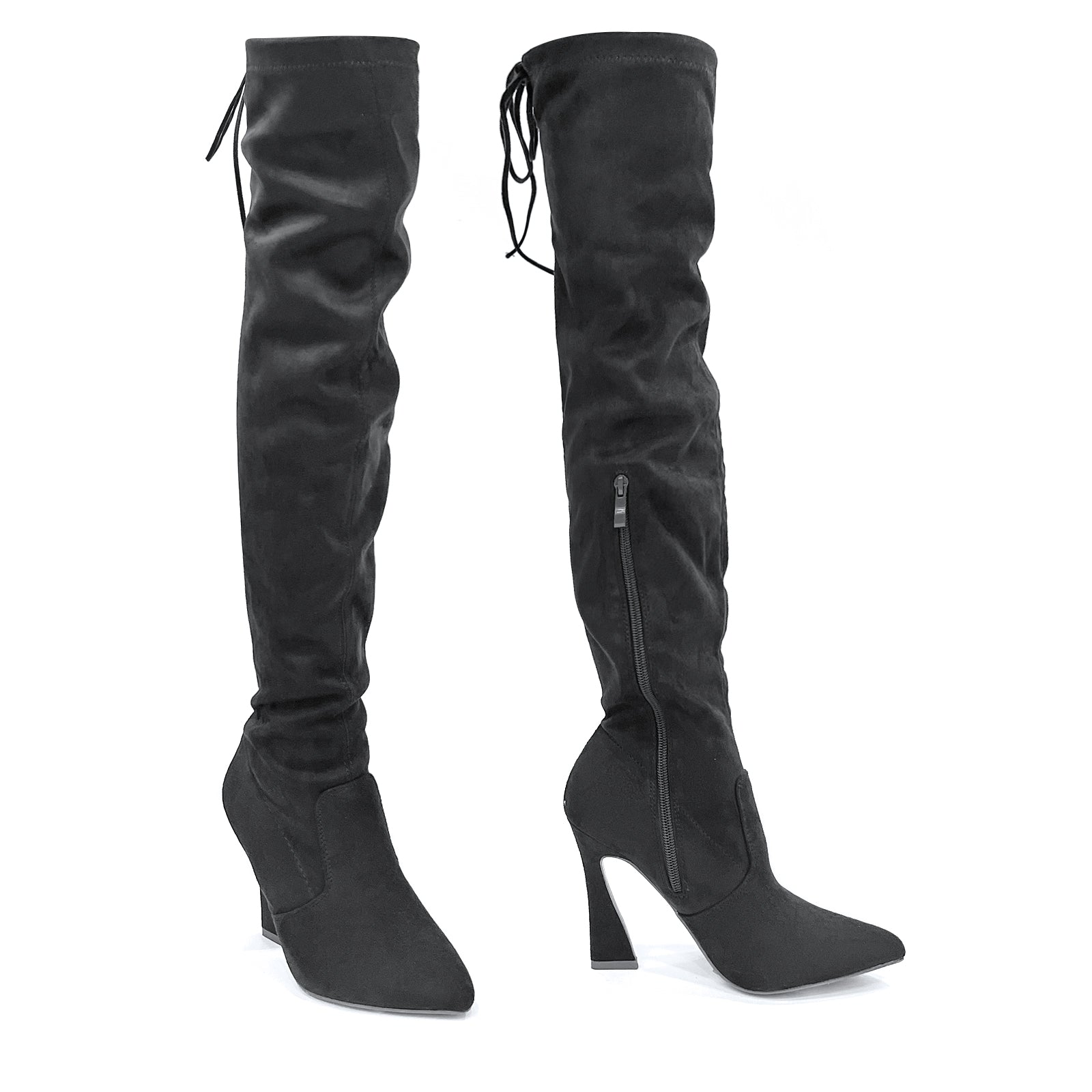 Betsy Collection Dress Over the Knee Boots Side Zipper with Sculptural Heel