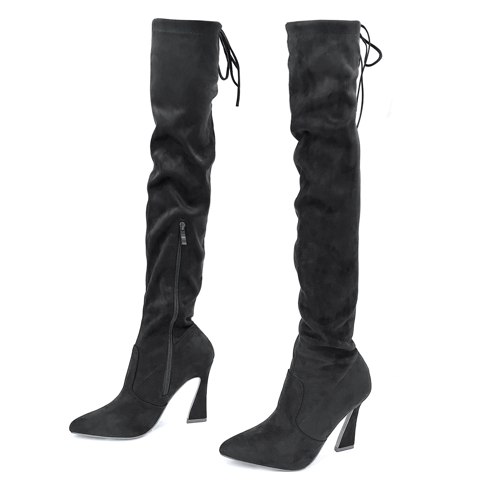Betsy Collection Dress Over the Knee Boots Side Zipper with Sculptural Heel