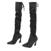 Betsy Collection Dress Over the Knee Boots Side Zipper with Sculptural Heel