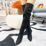 Betsy Collection Dress Over the Knee Boots Side Zipper with Sculptural Heel