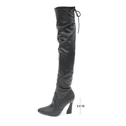 Betsy Collection Dress Over the Knee Boots Side Zipper with Sculptural Heel