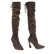 Betsy Collection Dress Over the Knee Boots Side Zipper with Sculptural Heel