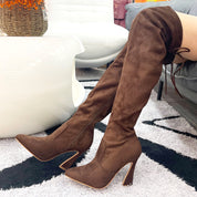 Betsy Collection Dress Over the Knee Boots Side Zipper with Sculptural Heel