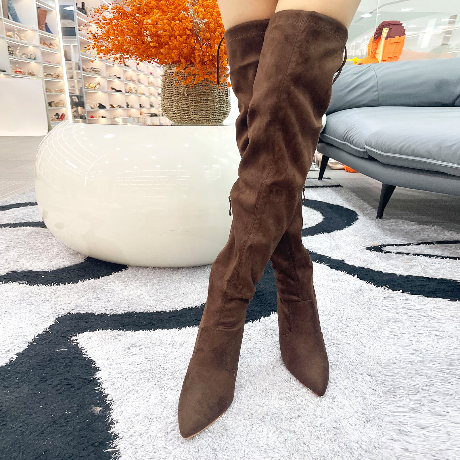 Betsy Collection Dress Over the Knee Boots Side Zipper with Sculptural Heel