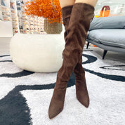 Betsy Collection Dress Over the Knee Boots Side Zipper with Sculptural Heel
