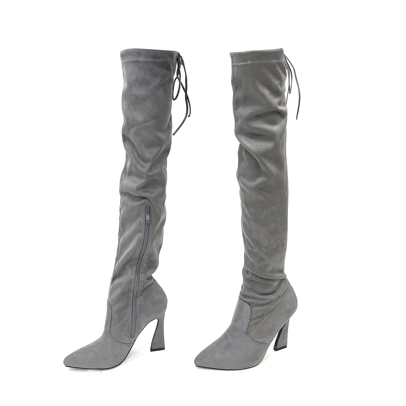 Betsy Collection Dress Over the Knee Boots Side Zipper with Sculptural Heel