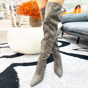 Betsy Collection Dress Over the Knee Boots Side Zipper with Sculptural Heel