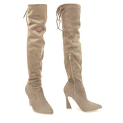 Betsy Collection Dress Over the Knee Boots Side Zipper with Sculptural Heel
