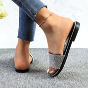 Lurnyet Women Rhinestone Embellished Slide Sandals