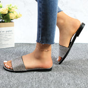 Lurnyet Women Rhinestone Embellished Slide Sandals