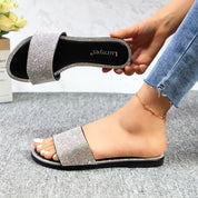 Lurnyet Women Rhinestone Embellished Slide Sandals