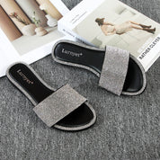 Lurnyet Women Rhinestone Embellished Slide Sandals