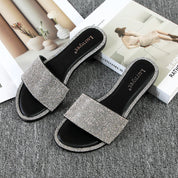 Lurnyet Women Rhinestone Embellished Slide Sandals