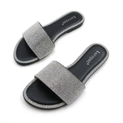 Lurnyet Women Rhinestone Embellished Slide Sandals