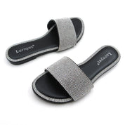 Lurnyet Women Rhinestone Embellished Slide Sandals