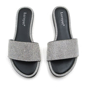 Lurnyet Women Rhinestone Embellished Slide Sandals