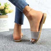 Lurnyet Women Rhinestone Embellished Slide Sandals