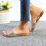 Lurnyet Women Rhinestone Embellished Slide Sandals