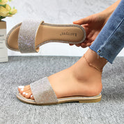 Lurnyet Women Rhinestone Embellished Slide Sandals