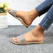 Lurnyet Women Rhinestone Embellished Slide Sandals