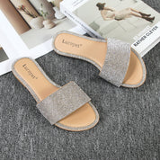 Lurnyet Women Rhinestone Embellished Slide Sandals