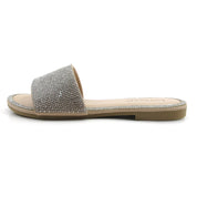 Lurnyet Women Rhinestone Embellished Slide Sandals