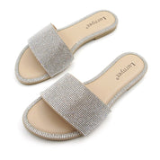 Lurnyet Women Rhinestone Embellished Slide Sandals