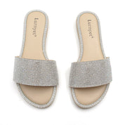 Lurnyet Women Rhinestone Embellished Slide Sandals
