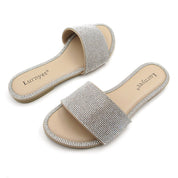 Lurnyet Women Rhinestone Embellished Slide Sandals