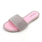 Lurnyet Women Rhinestone Embellished Slide Sandals