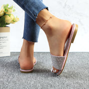 Lurnyet Women Rhinestone Embellished Slide Sandals