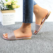 Lurnyet Women Rhinestone Embellished Slide Sandals