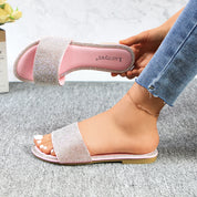 Lurnyet Women Rhinestone Embellished Slide Sandals