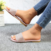 Lurnyet Women Rhinestone Embellished Slide Sandals
