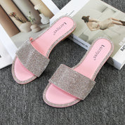 Lurnyet Women Rhinestone Embellished Slide Sandals