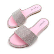 Lurnyet Women Rhinestone Embellished Slide Sandals