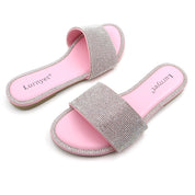 Lurnyet Women Rhinestone Embellished Slide Sandals